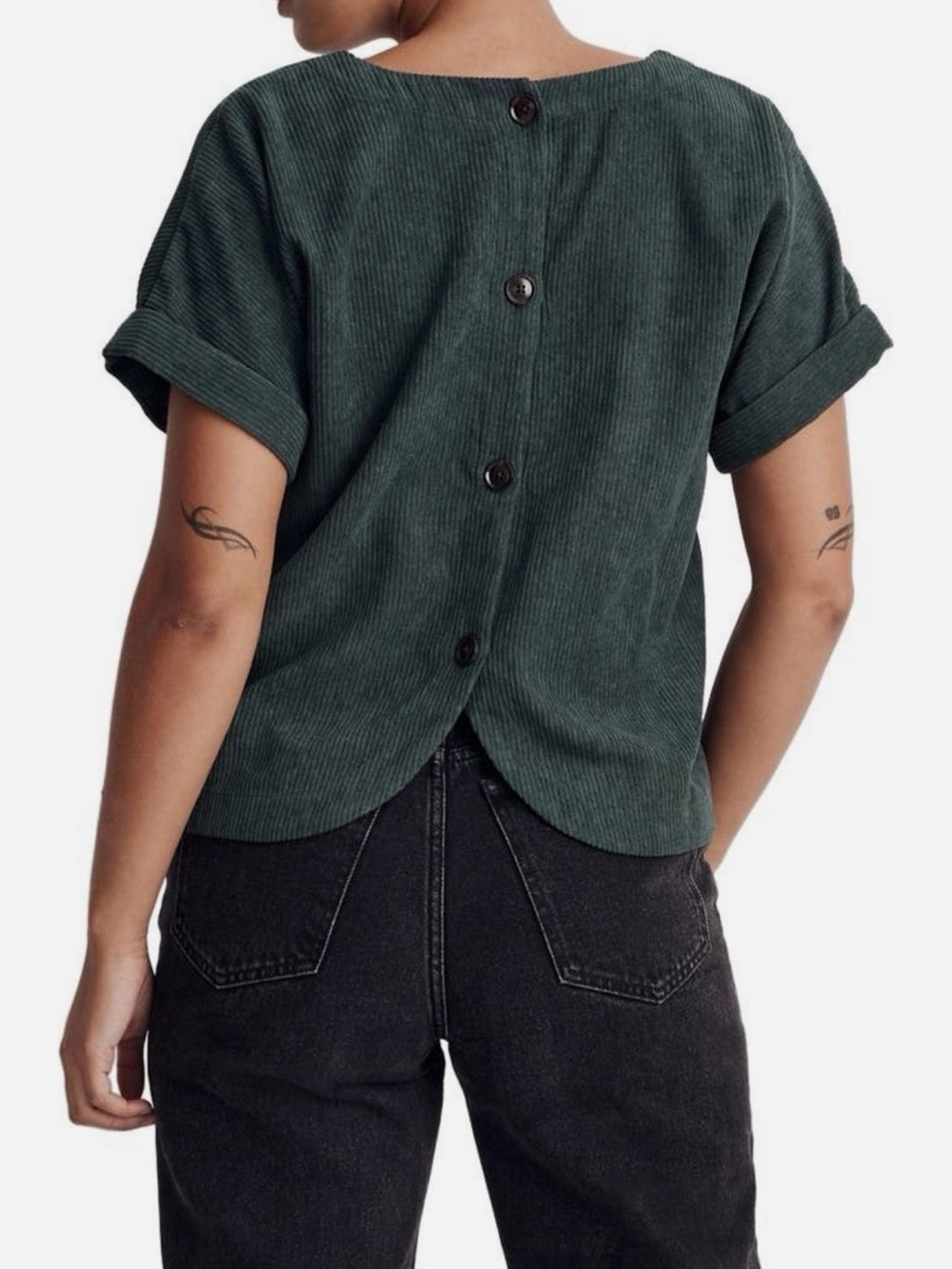 Madewell Forest Green Button-Back Corduroy Top